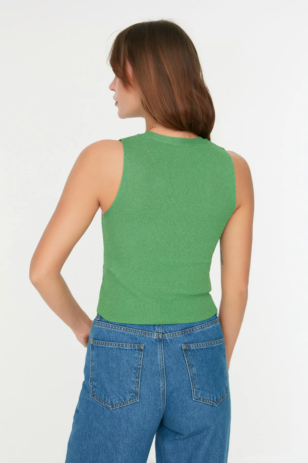 Trendyol Collection  Grüne Crop-Strickbluse mit Rundhalsausschnitt