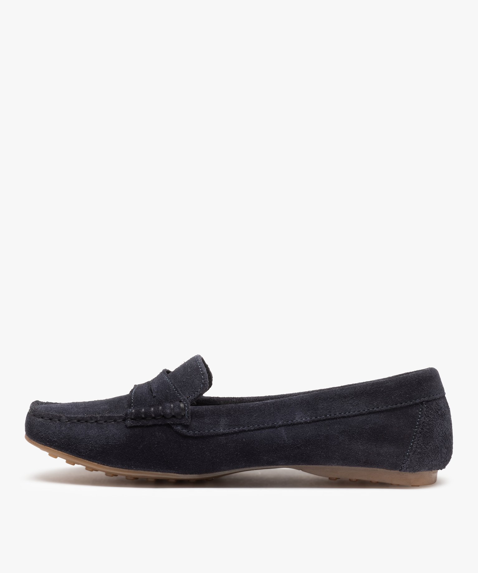 Mocassins femme en cuir uni et semelle à picots marine | GEMO