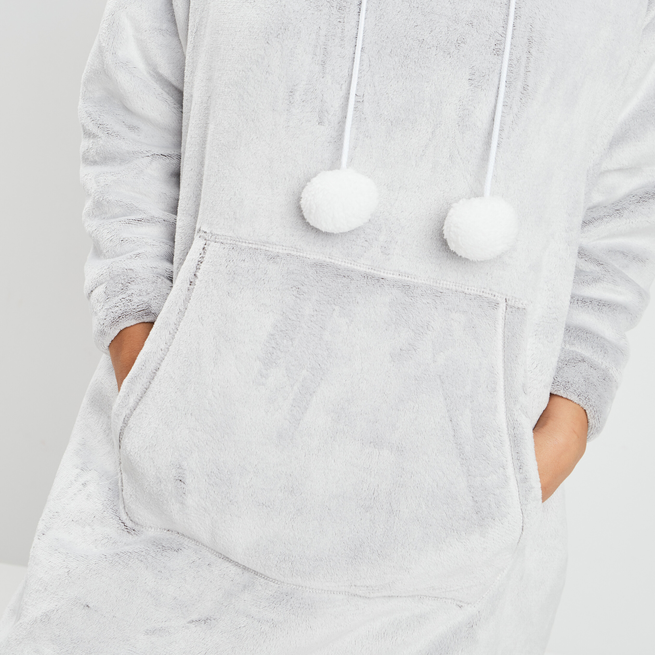 Pyjama plaid à capuche taupe femme | La Halle