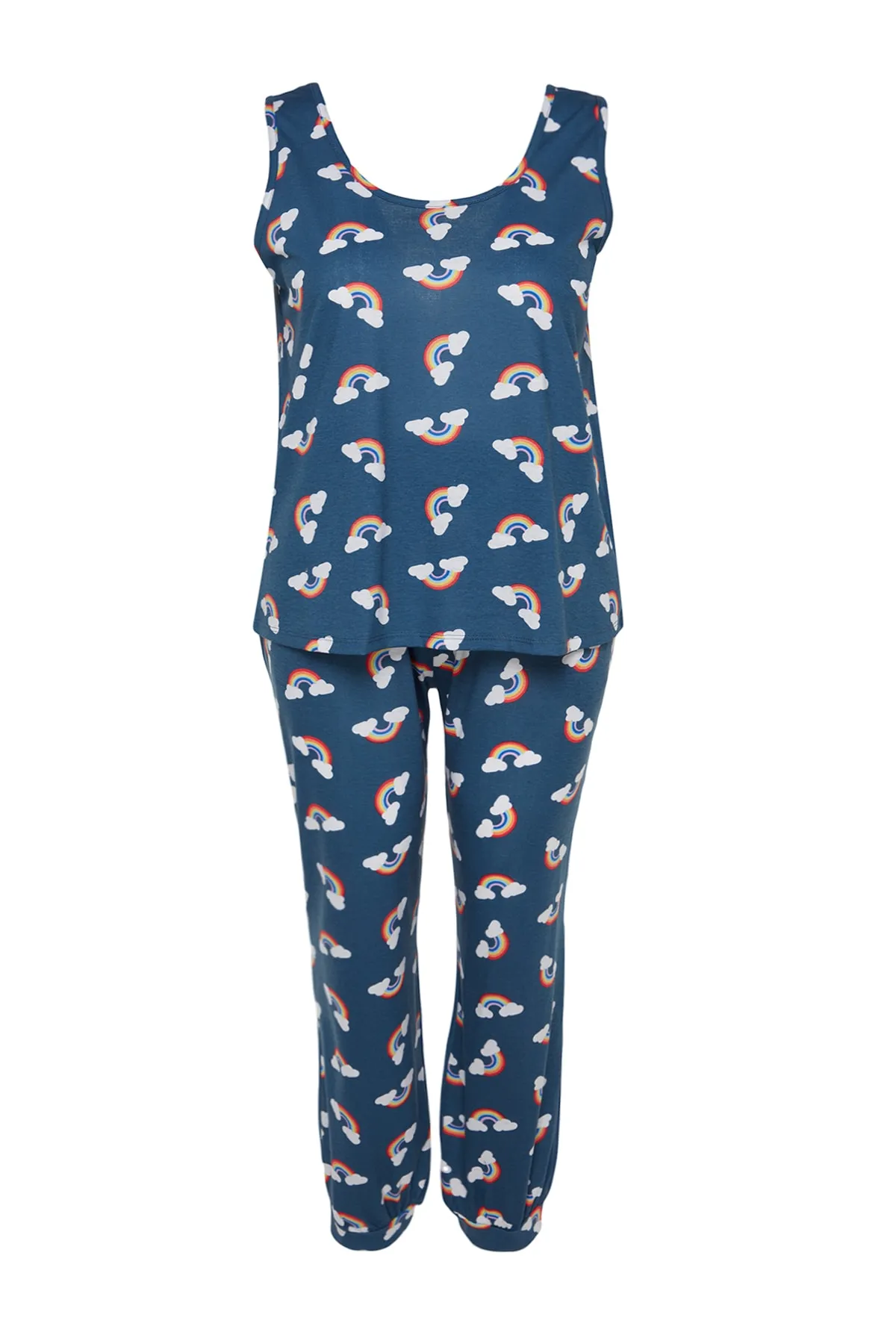 Trendyol Curve  Marineblaues Pyjama-Set aus Strick mit Regenbogenmuster TBBSS23AI00027