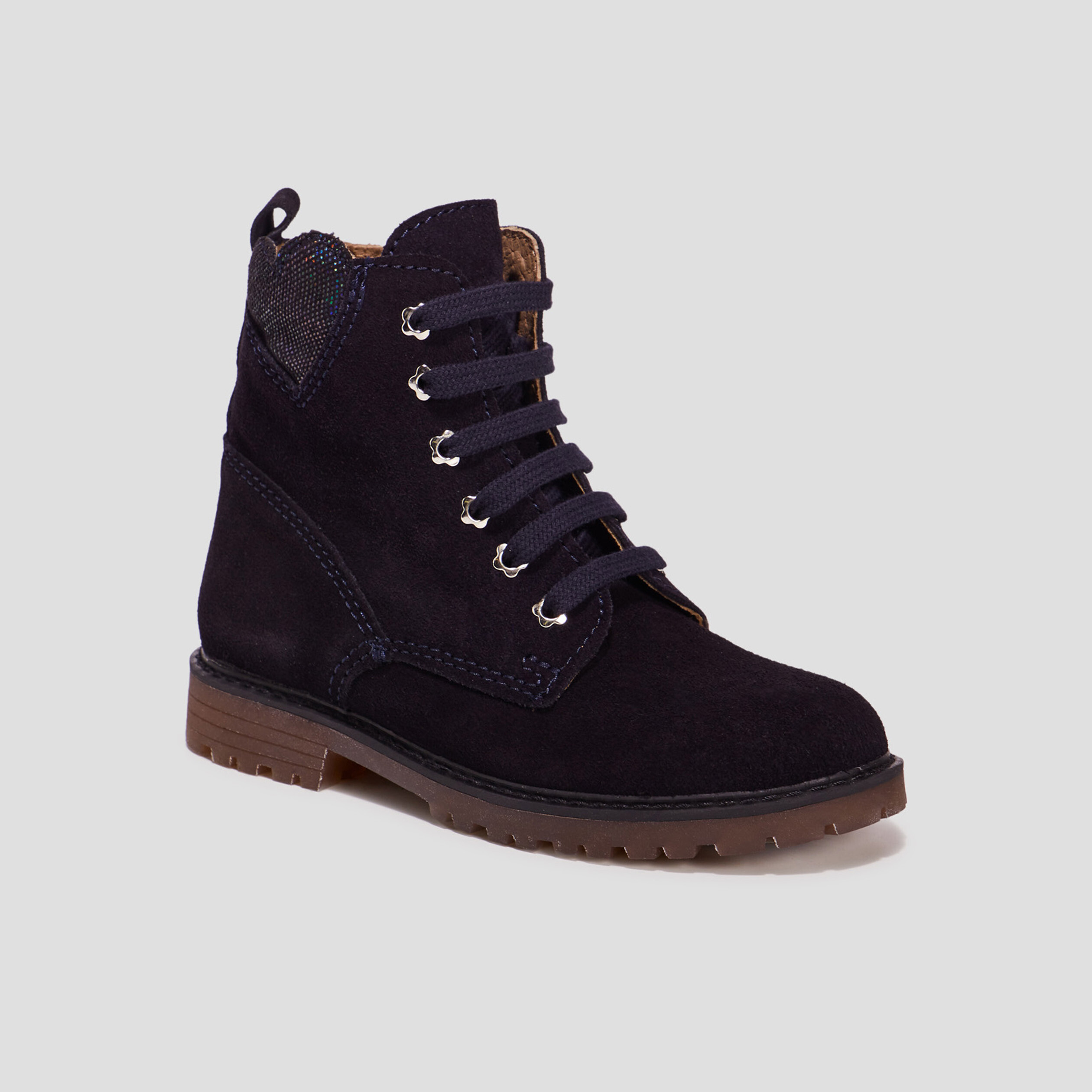 Bottines à lacets en cuir bleu marine fille | La Halle