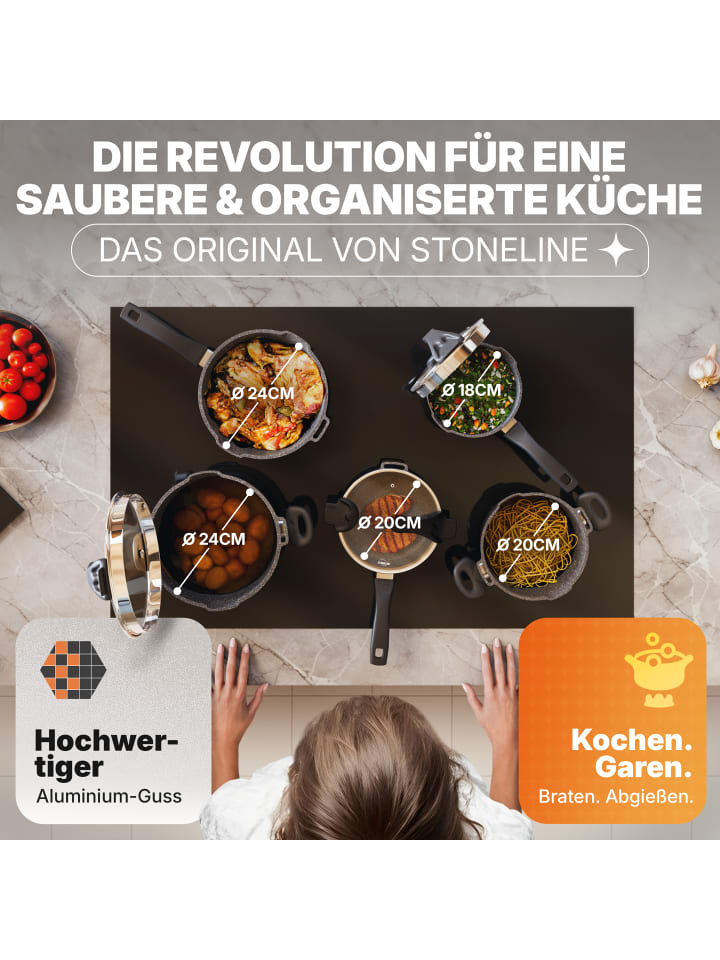 Stoneline Kochgeschirr-Set 8-teilig 18/20/24 | mit Deckeln in Grau günstig kaufen onesize