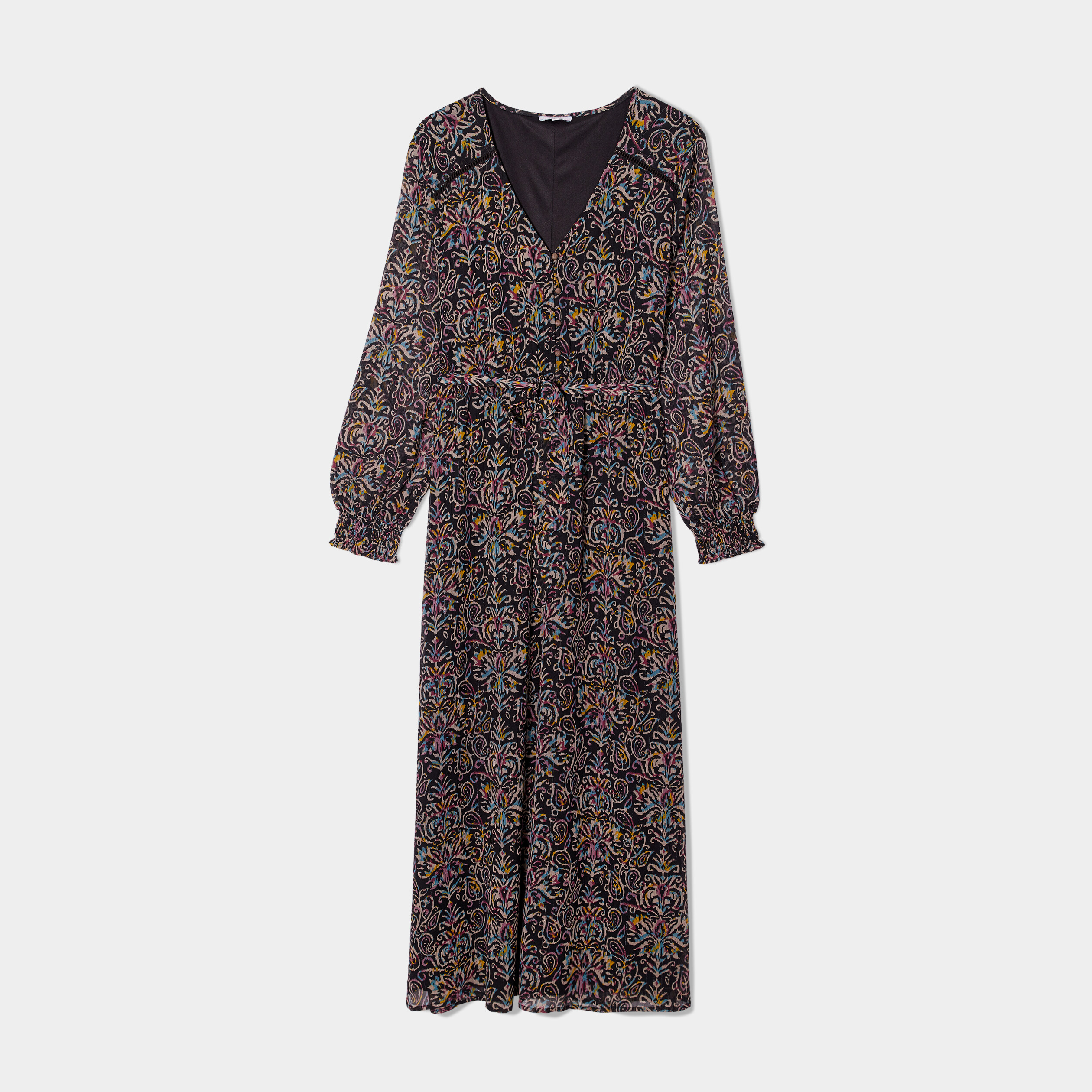 Robe longue ceinturée fils métallisés noir femme grande taille | La Halle