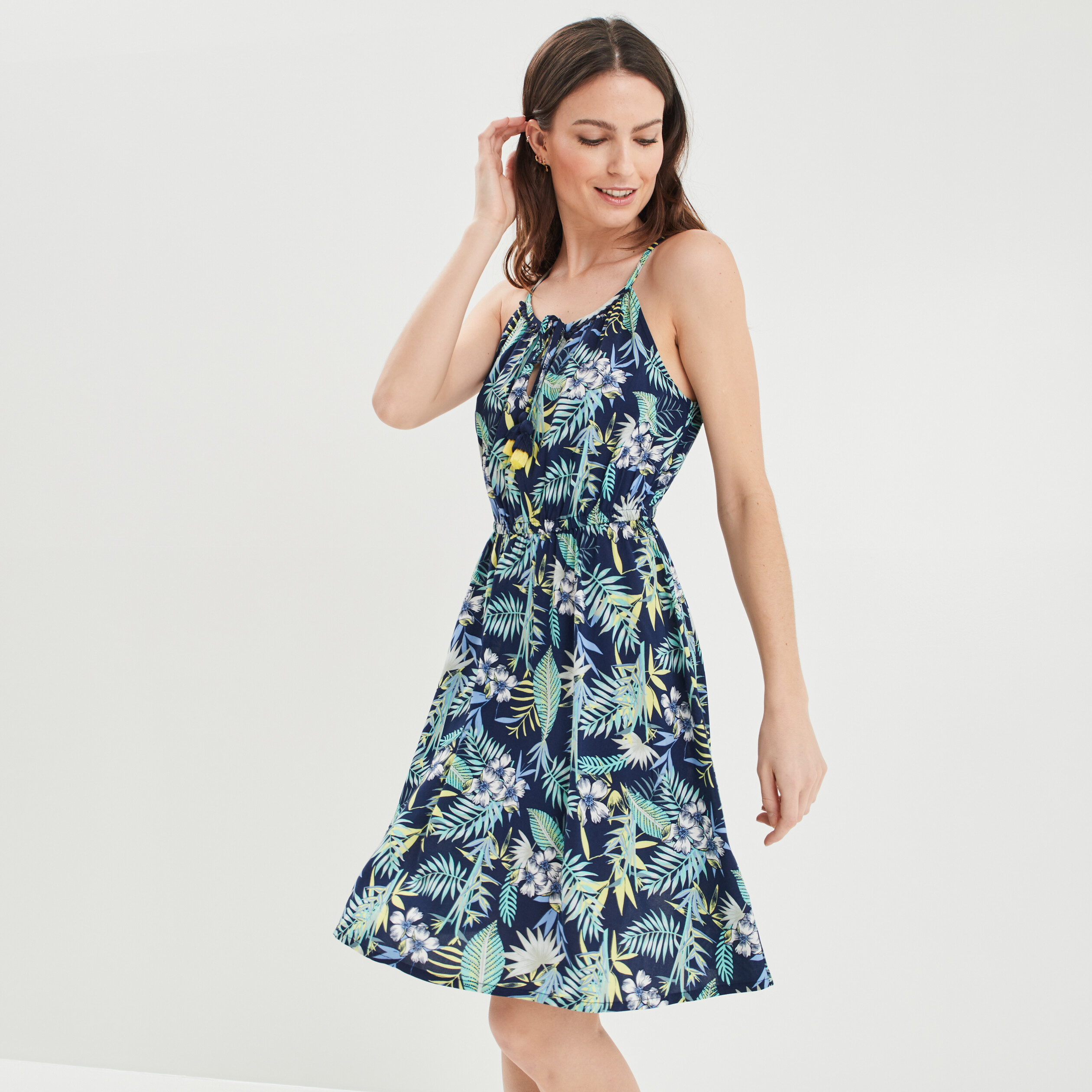 Robe droite à bretelles bleu marine femme | La Halle