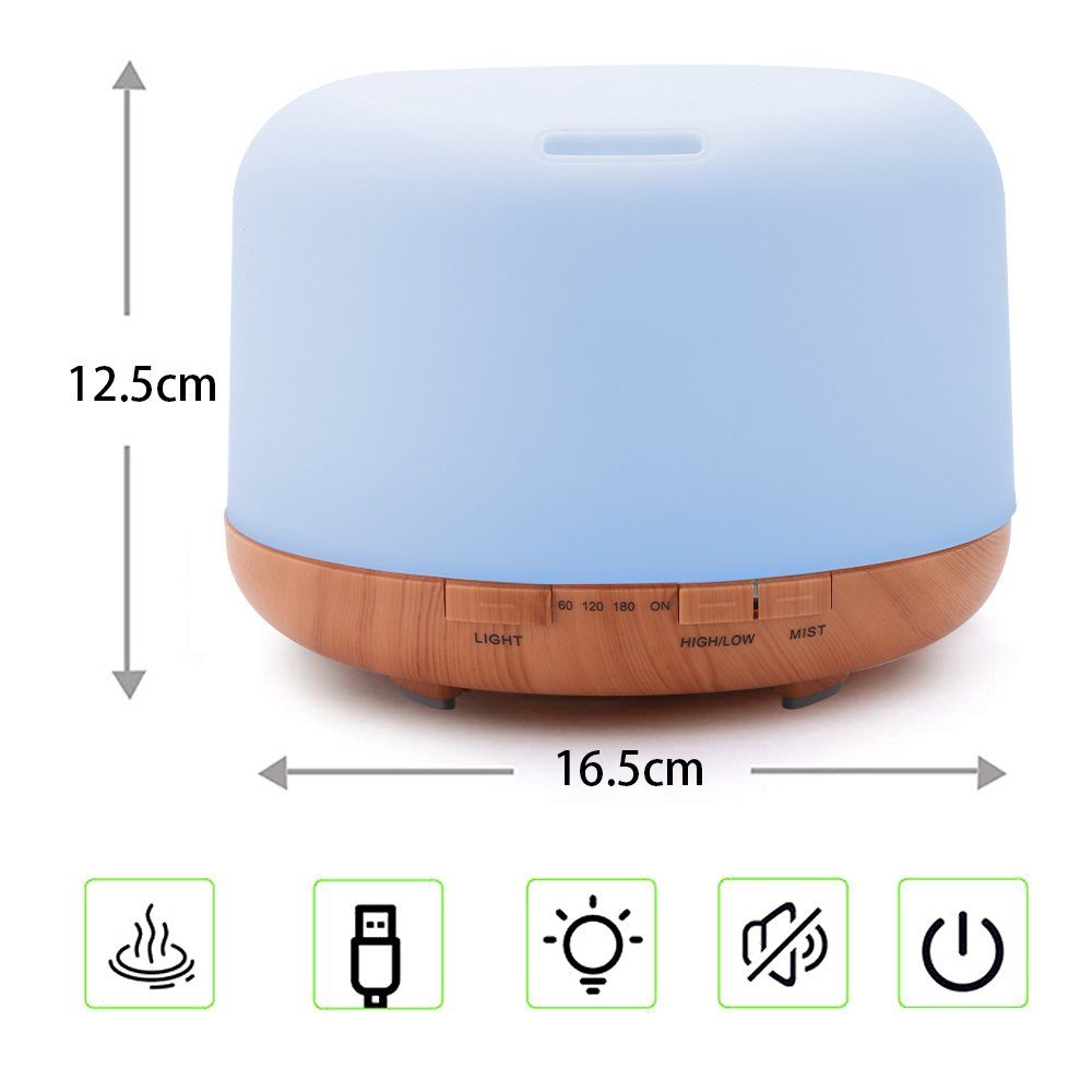 AKKEE Diffuser 500ml Aroma Diffuser, Ultraschall Aromatherapie Diffuser, 0,50 l Wassertank, für Ätherische Öle, Luftbefeuchter mit Timer, Automatische Abschaltung