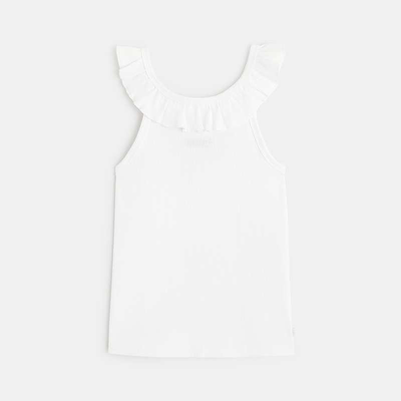 Débardeur uni à col volanté blanc fille