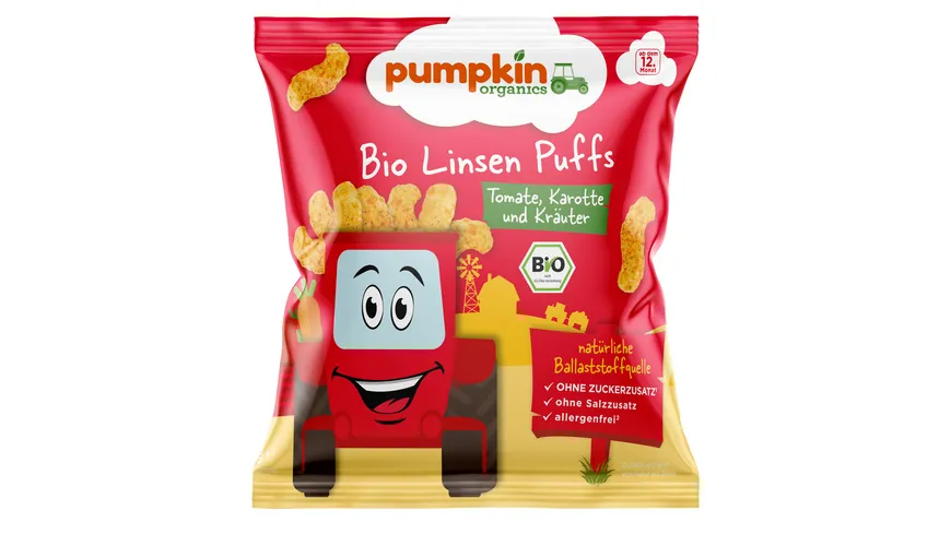 pumpkin organics Bio Linsen Puffs mit Tomate, Karotte & Kräutern 20 g
