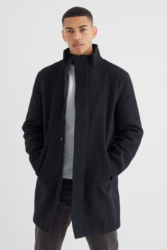 Jacke in Wolloptik mit Trichterkragen