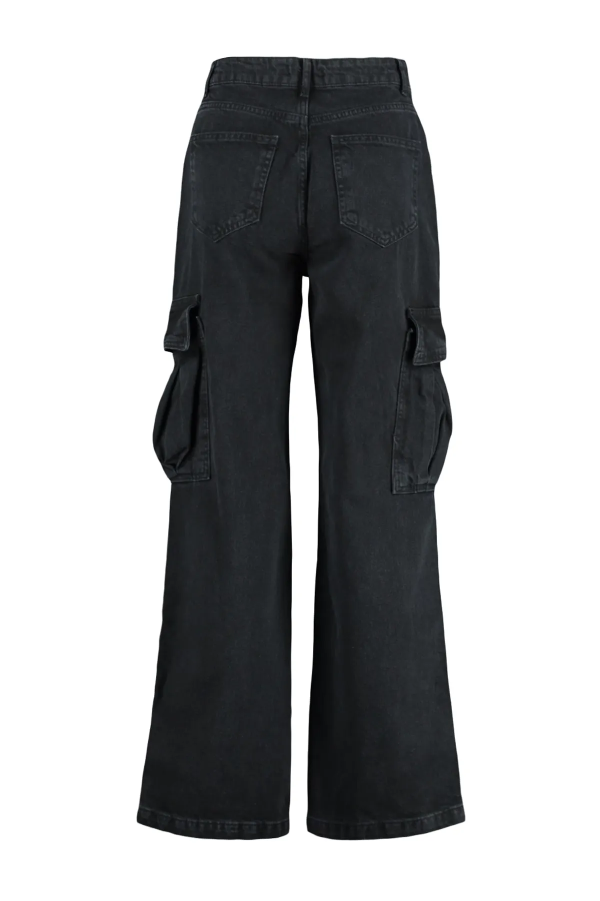 Trendyol Collection  Schwarze Cargo-Jeans mit hoher Taille und weitem Bein TWOSS22JE0581