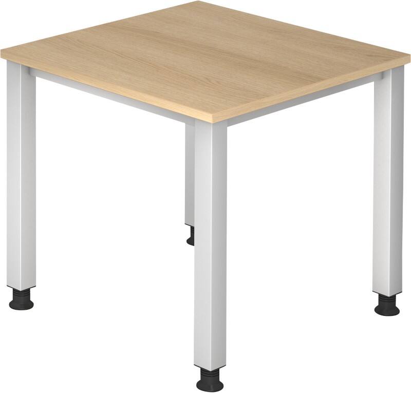 Hammerbacher Q Serie Höhenverstellbarer Schreibtisch Rechteckig Eiche Holz Silber 4 Füße 800 x 685 mm