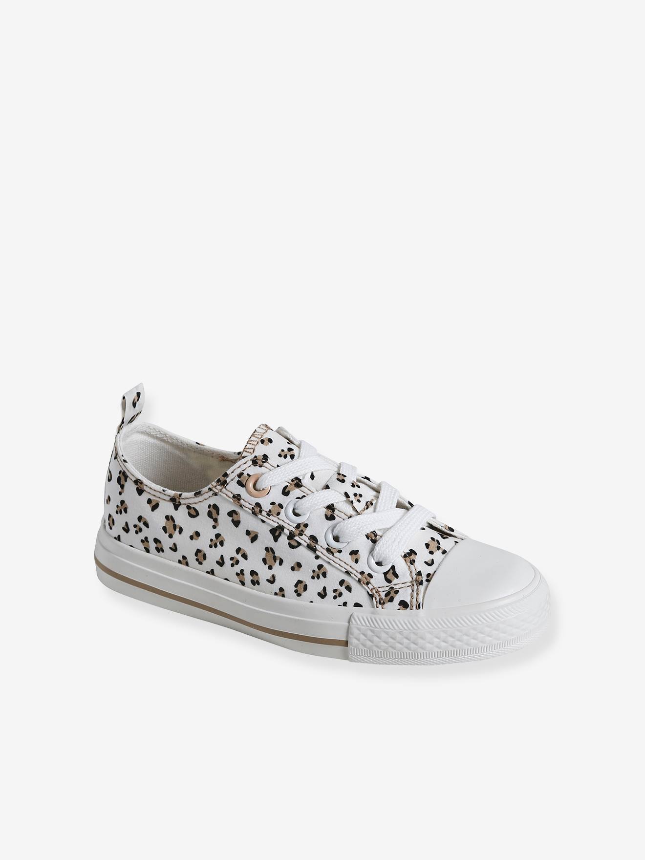 Vertbaudet Mädchen Stoff-Sneakers mit Reißverschluss - grün bedruckt/tropical