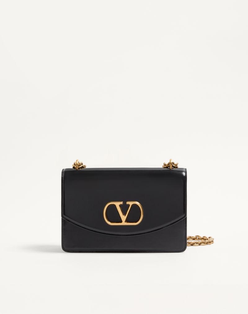 Bolsa de ombro Valentino Garavani Vain em couro de bezerro brilhante