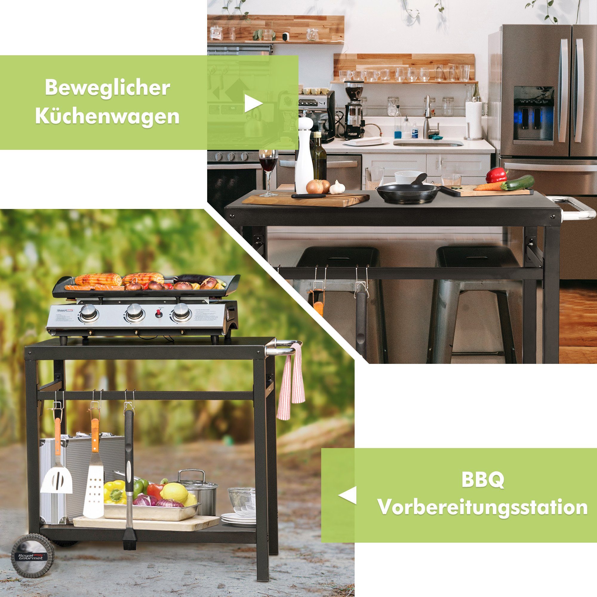 Royal Gourmet Grillablagetisch Outdoor Grilltisch Rollwagen (Grillwagen, Pflanztisch), Produktabmessungen: 100,5 x 59 x 81 cm (LxBxH)