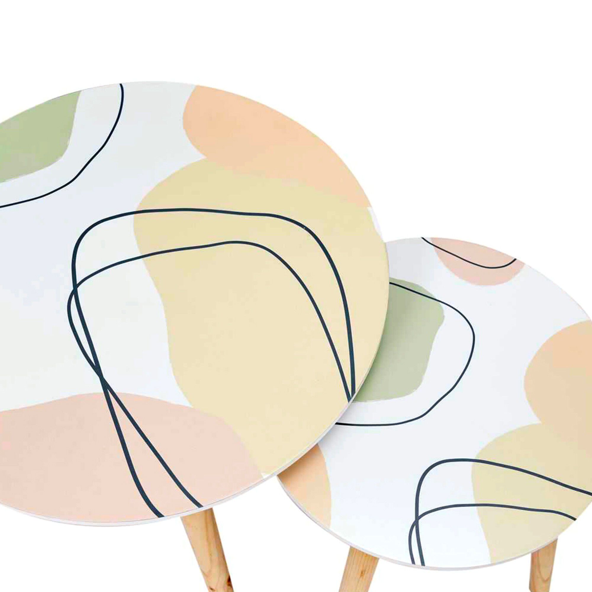 Tables gigognes, plateau motifs abstraits