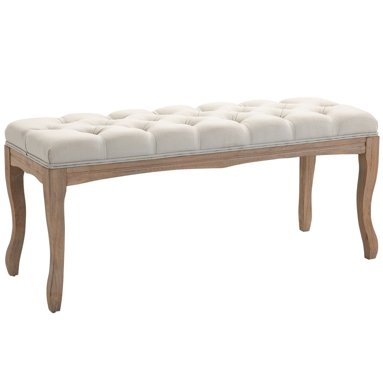 HOMCOM Polsterbank Sitzbank Truhenbank Schuhbank Vintage Gummiholz Leinen Beige