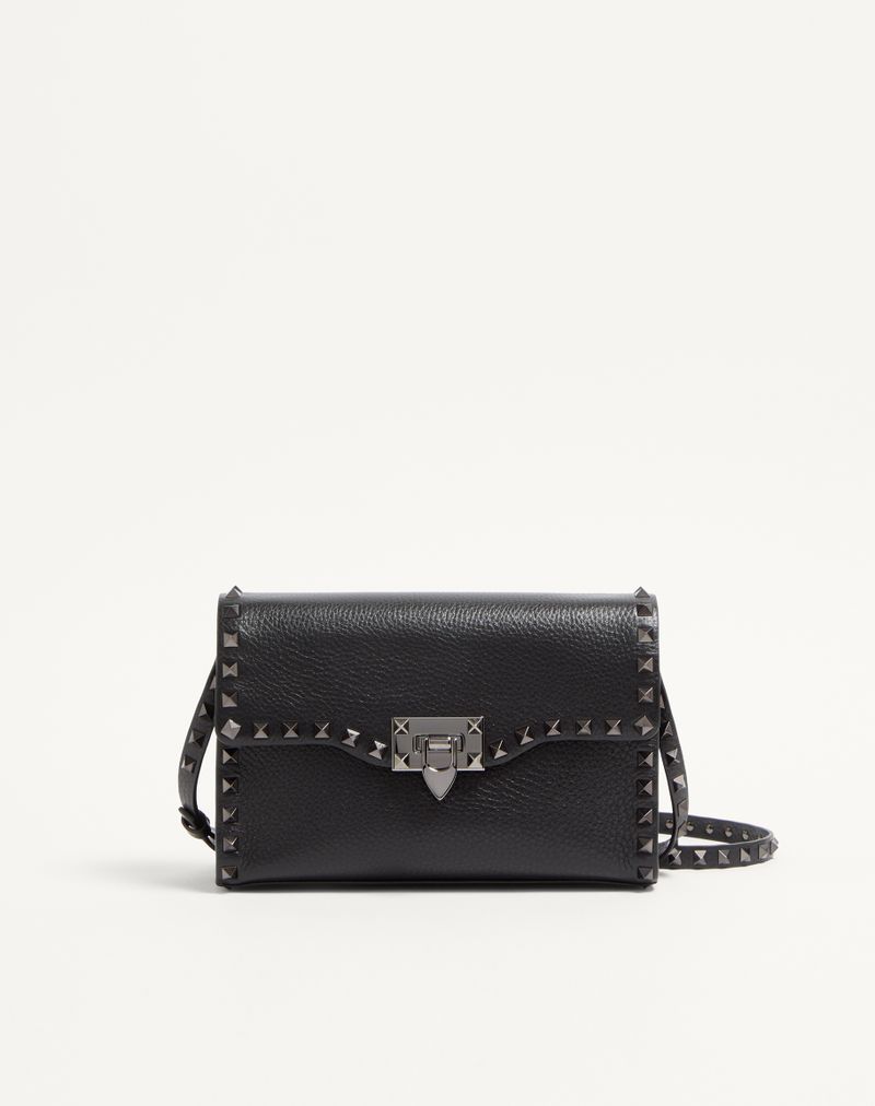 Rockstud lille skuldertaske i kornet kalveskind