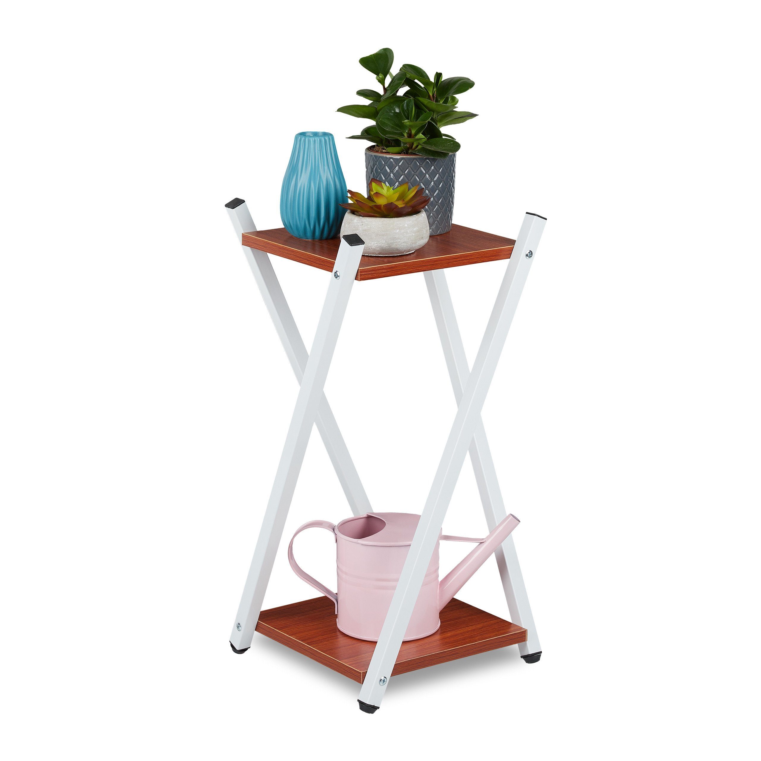 relaxdays Blumenhocker Blumenständer mit 2 Etagen, Rotbraun