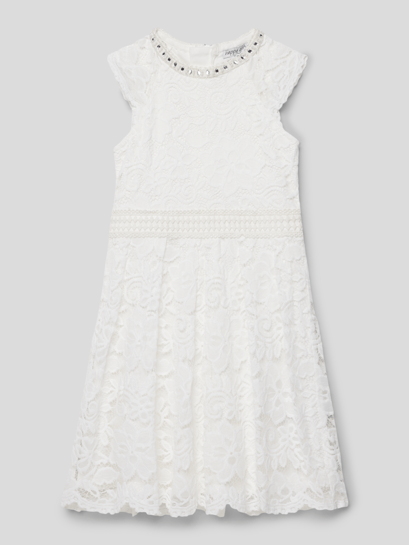 Kleid mit Ziersteinbesatz in ecru