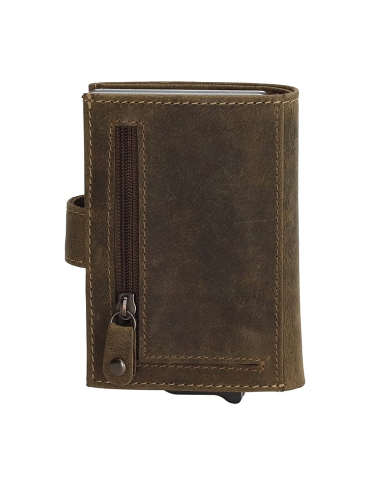 HIDE & STITCHES Leder-Geldbörse in Khaki - (B)8 x (H)10 x (T)2 cm günstig kaufen onesize