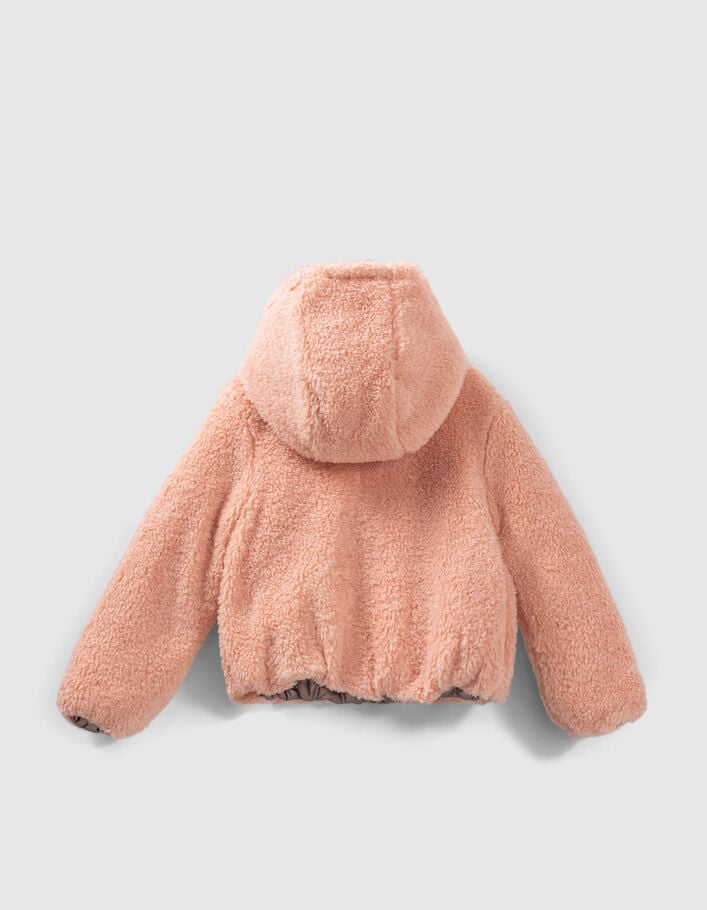 Doudoune réversible rose cuivré et Sherpa fille