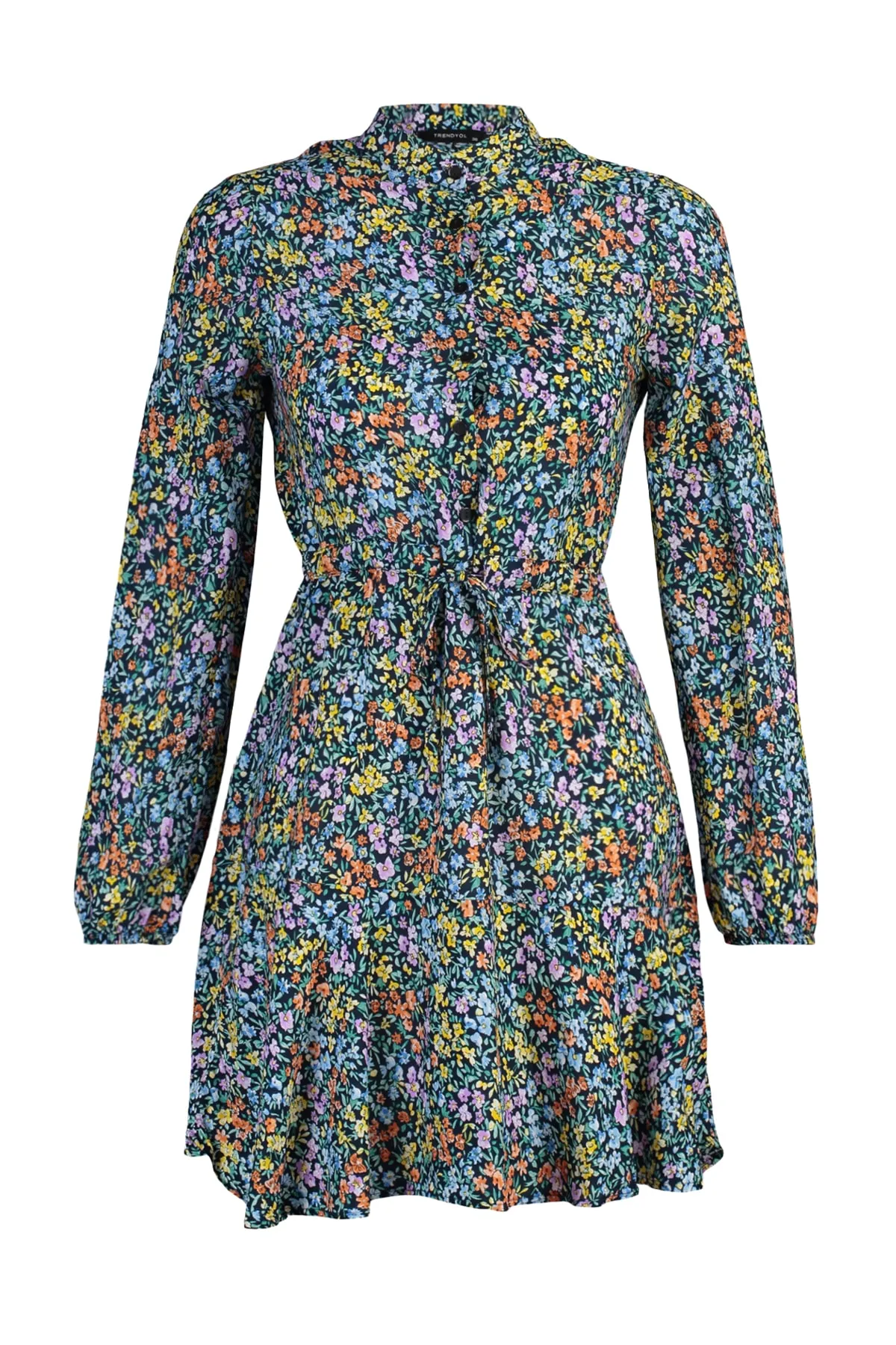 Trendyol Collection  Mehrfarbiges, gewebtes Minikleid aus Viskose mit Blumenmuster und Knöpfen TWOAW23EL01310