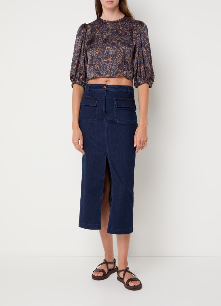 Sessùn Uptown Midi-Jeansrock mit aufgesetzten Taschen