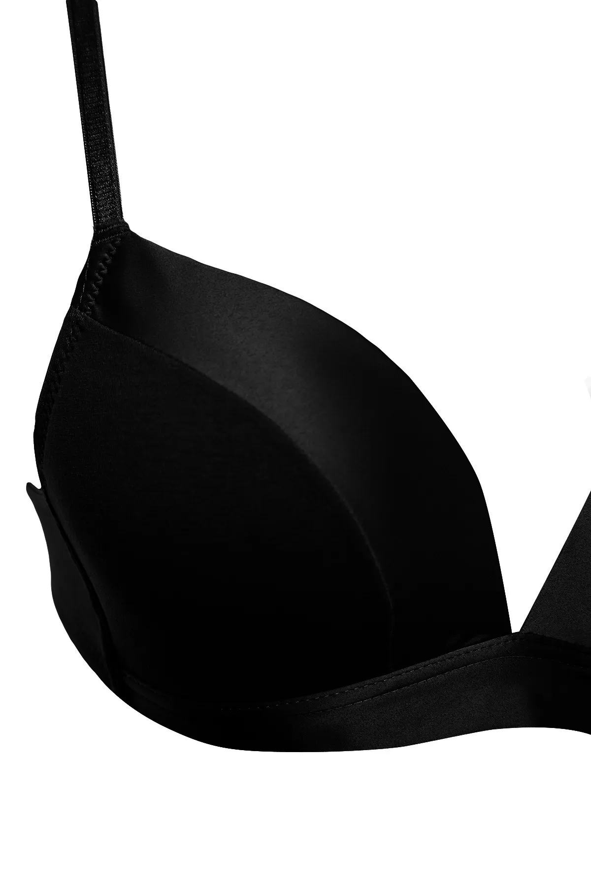 Trendyol Collection  Schwarzer, beschichteter Strick-BH mit modalem Satin-Detail und String-Trägern, der den Busen aufbauscht THMSS24SU00040