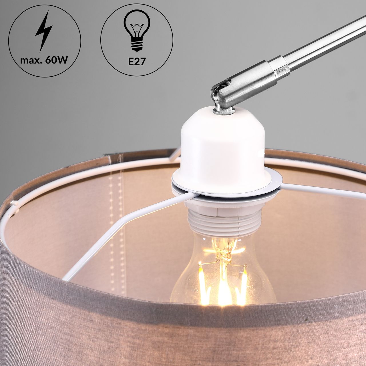Casaria monzana® Design Bogenlampe Leinen 150-175cm verstellbar