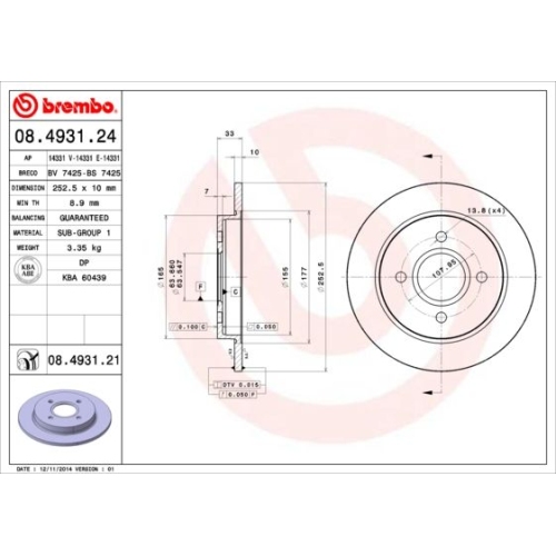 08.4931.21 BREMSSCHEIBE BREMBO  HA VP2 - ATU