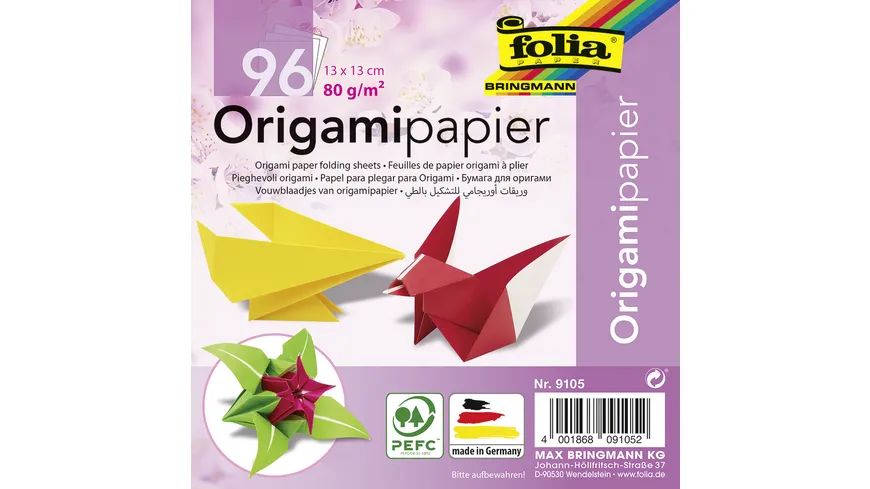folia Faltblätter aus Origamipapier 96 Blatt 13 x 13 cm sortiert