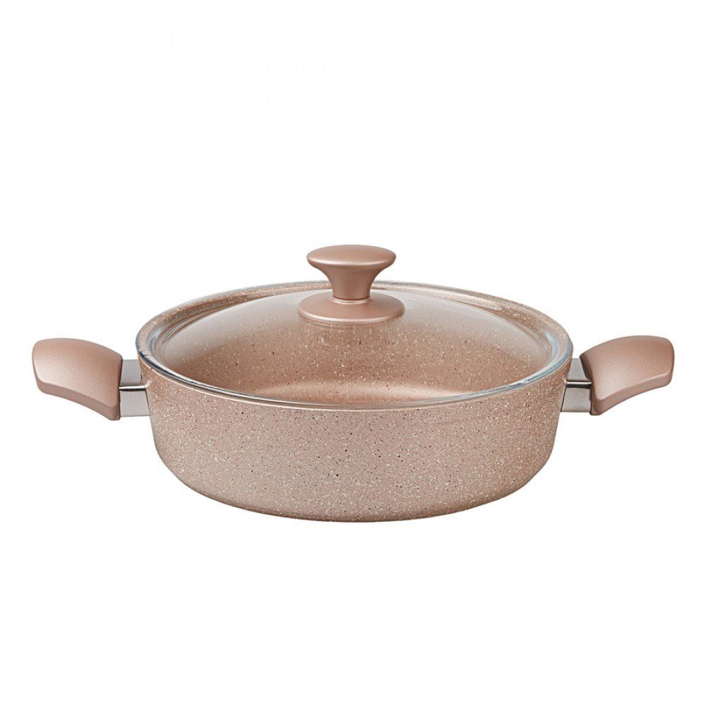 KRC Topf-Set Karaca Biogranit Antik Rose 7-Teiliges Kochgeschirr-Set Kochgeschirr-Set, Antihaftbeschichtung, Topf Pfannenset mit Glasdeckeln, Spulmaschinengeeignet, Granit