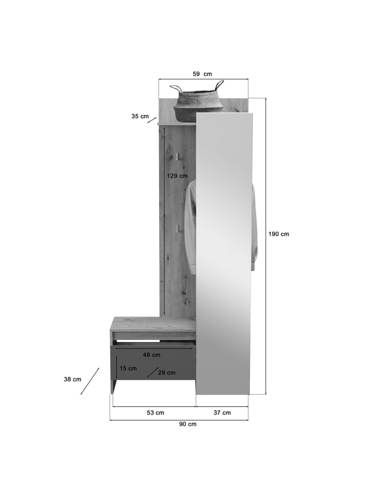 ebuy24 Garderobenaufstellung Torino Eiche Dekor 90 x 39 cm günstig kaufen onesize