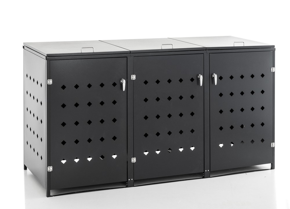 HC Garten & Freizeit Mülltonnenverkleidung 3er Mülltonnenbox Raute, Edelstahl Anthrazit