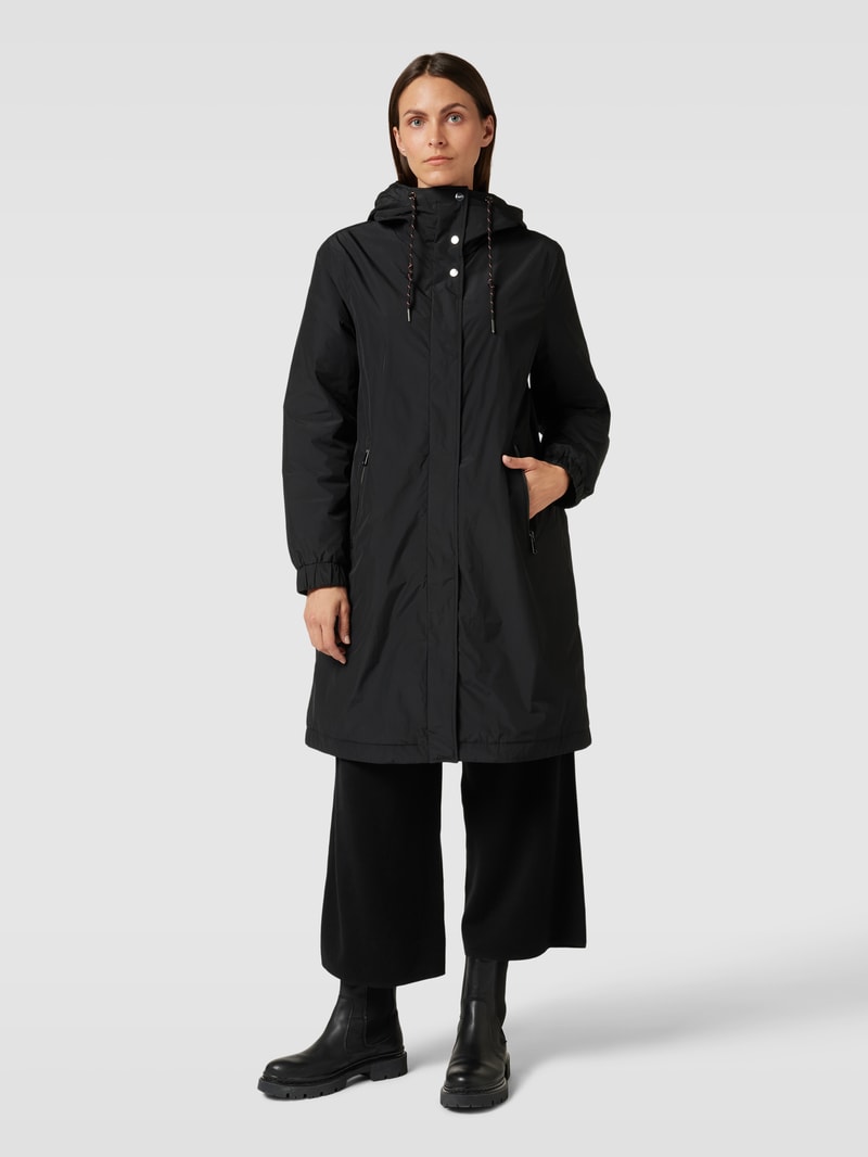 Parka mit Kapuze und seitlichen Reißverschlusstaschen in schwarz