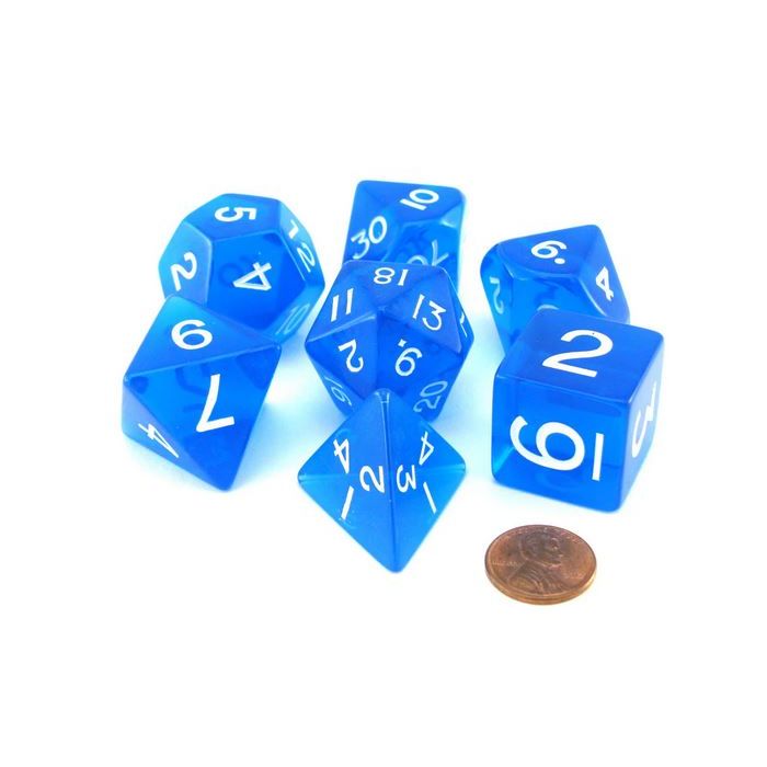 Jumbo polyhedral dice set transparent blue
