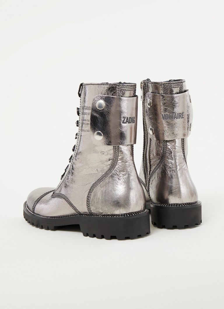 Botine Zadig&Voltaire Joe Vintage din piele cu șnururi metalice și garnituri