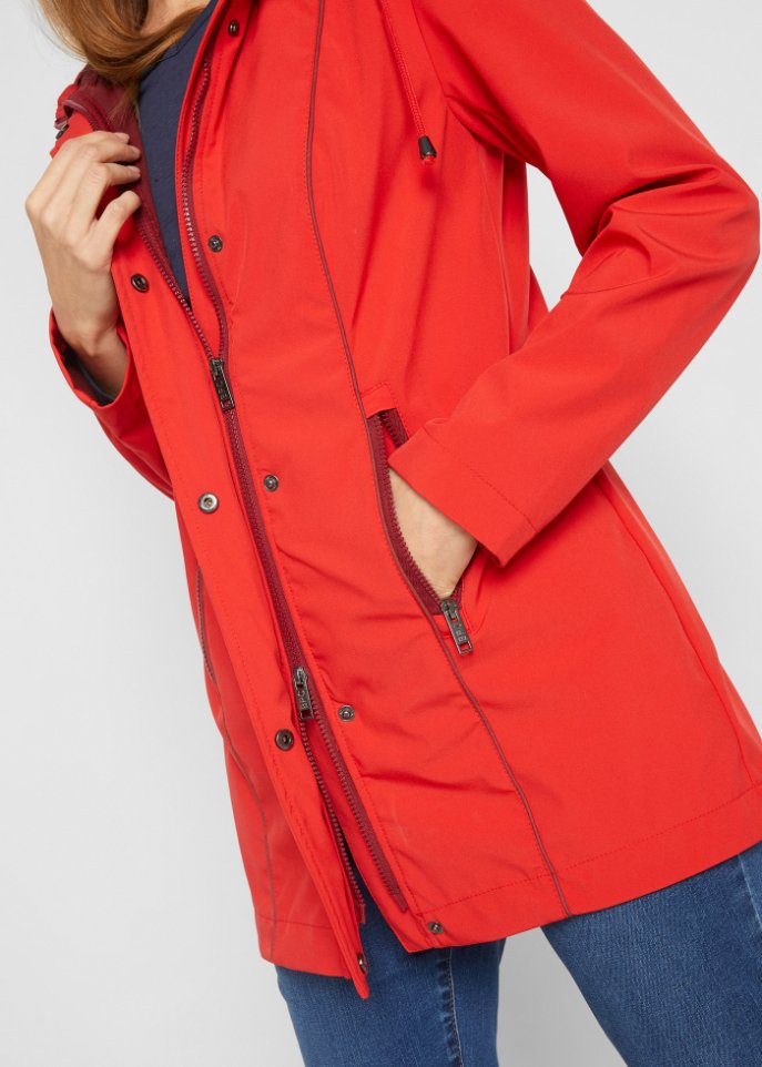 Softshell-Parka mit kontrastfarbenen Nähten, Innenfutter