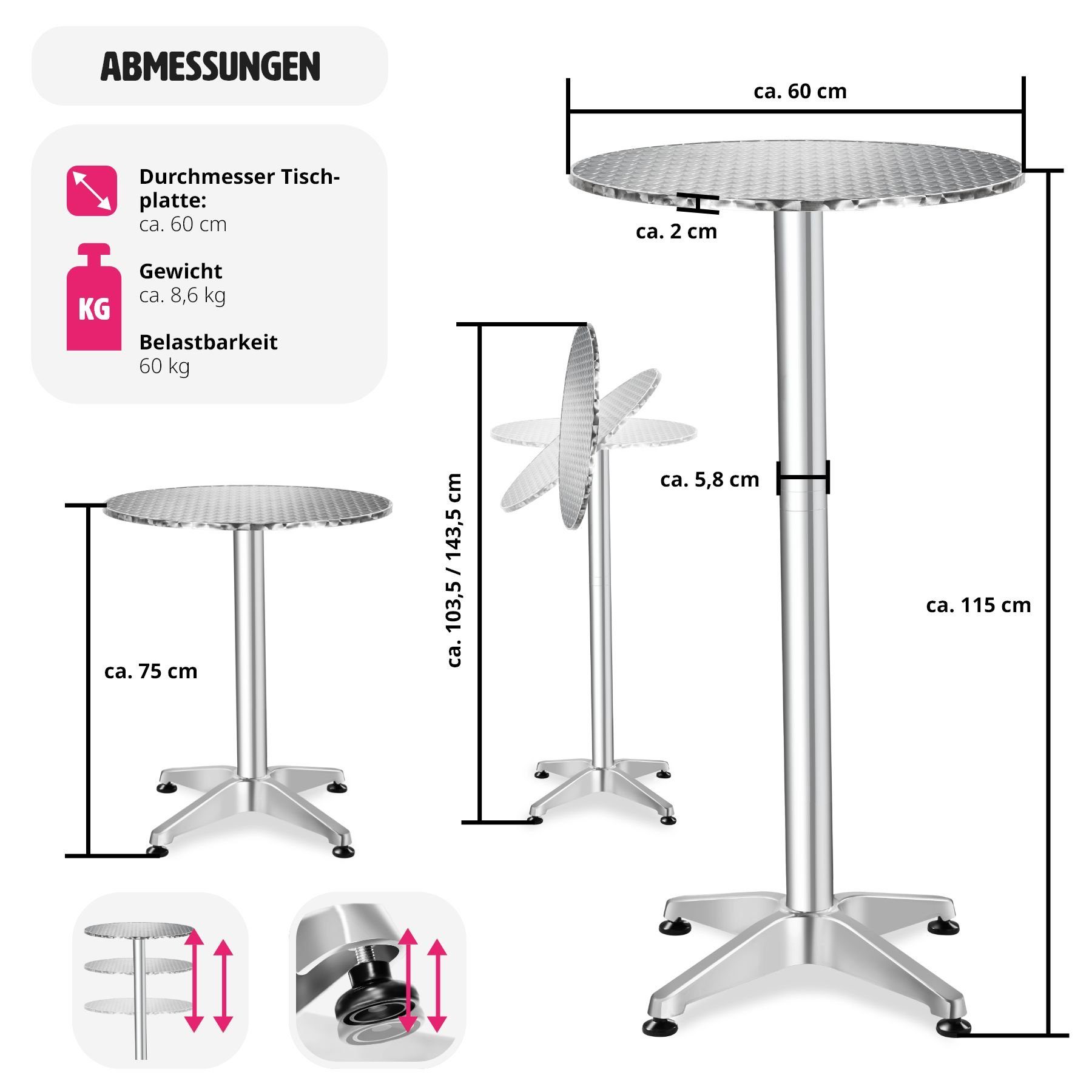 tectake Bistrotisch Alexander (1-St., 1 tlg)