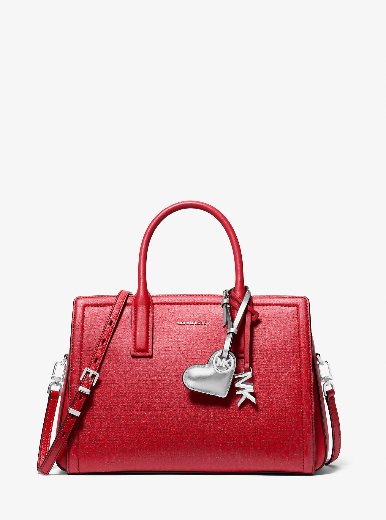 Metallisk Puffy Heart Leather Bag Charm - SØLV