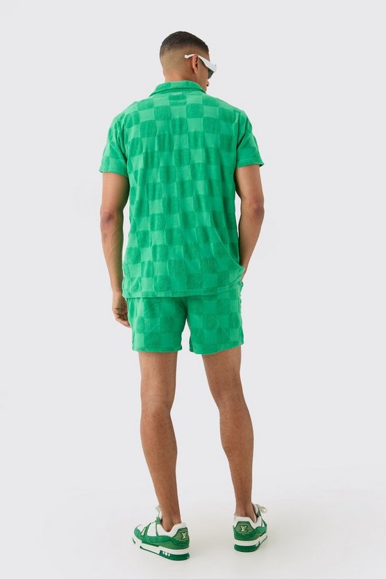 Frottee Hemd & Shorts mit Schachbrett-Print