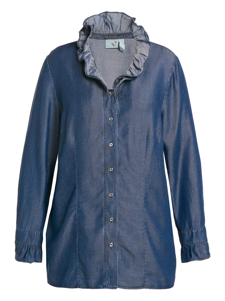 Ulla Popken Trachtenbluse in blue denim günstig kaufen 46-48
