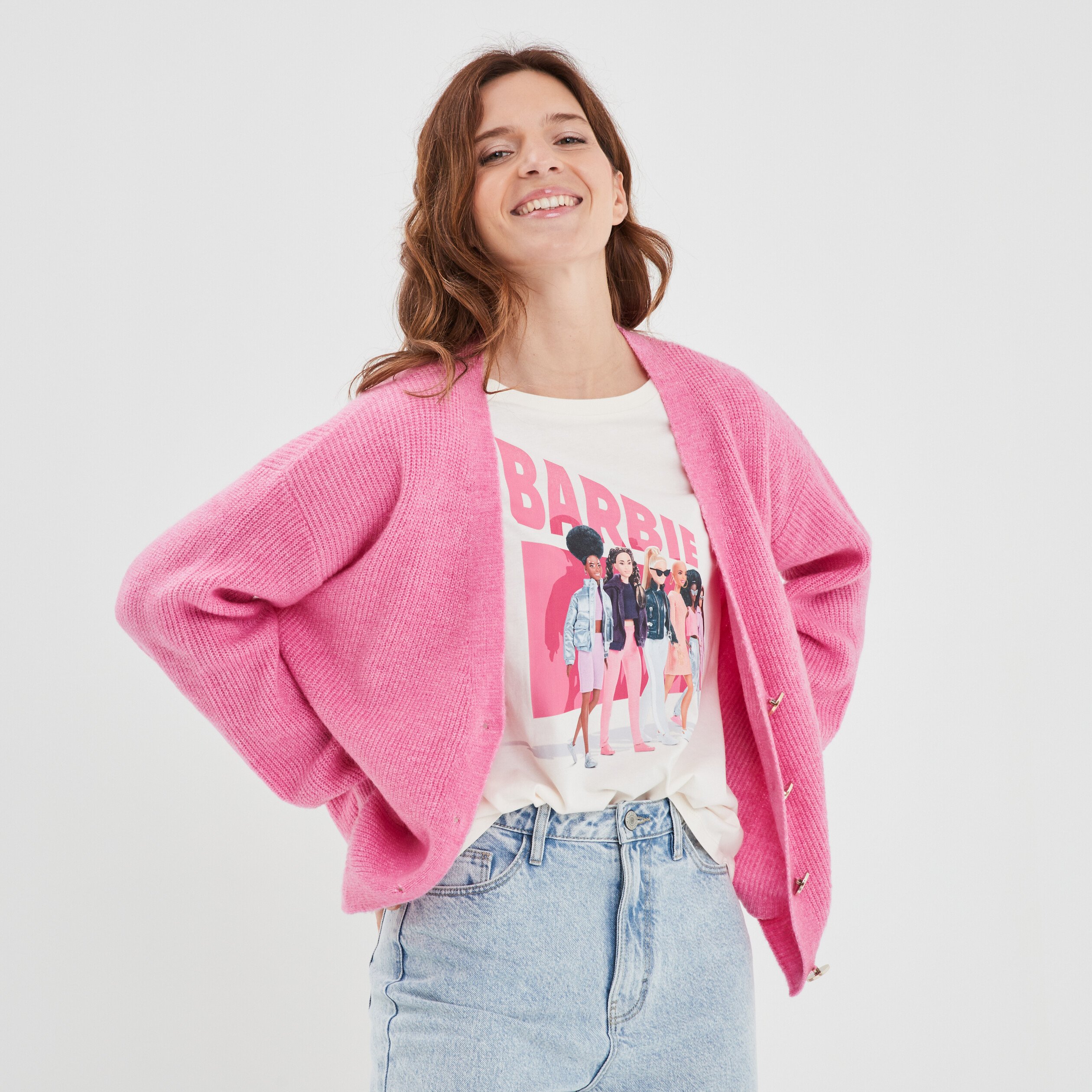 Gilet boutonné col en V rose femme | La Halle
