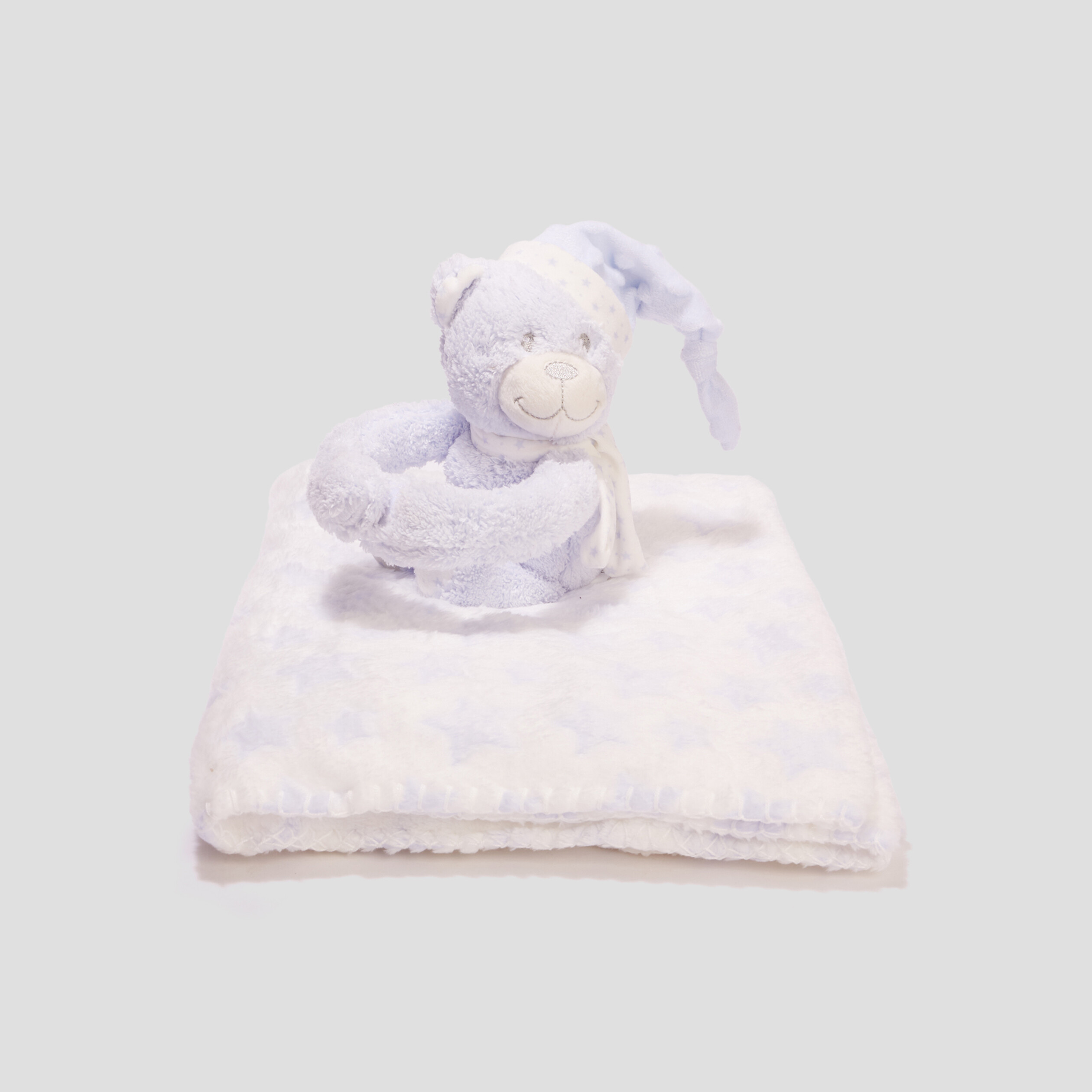 Couverture avec doudou bleu ciel bébé | La Halle