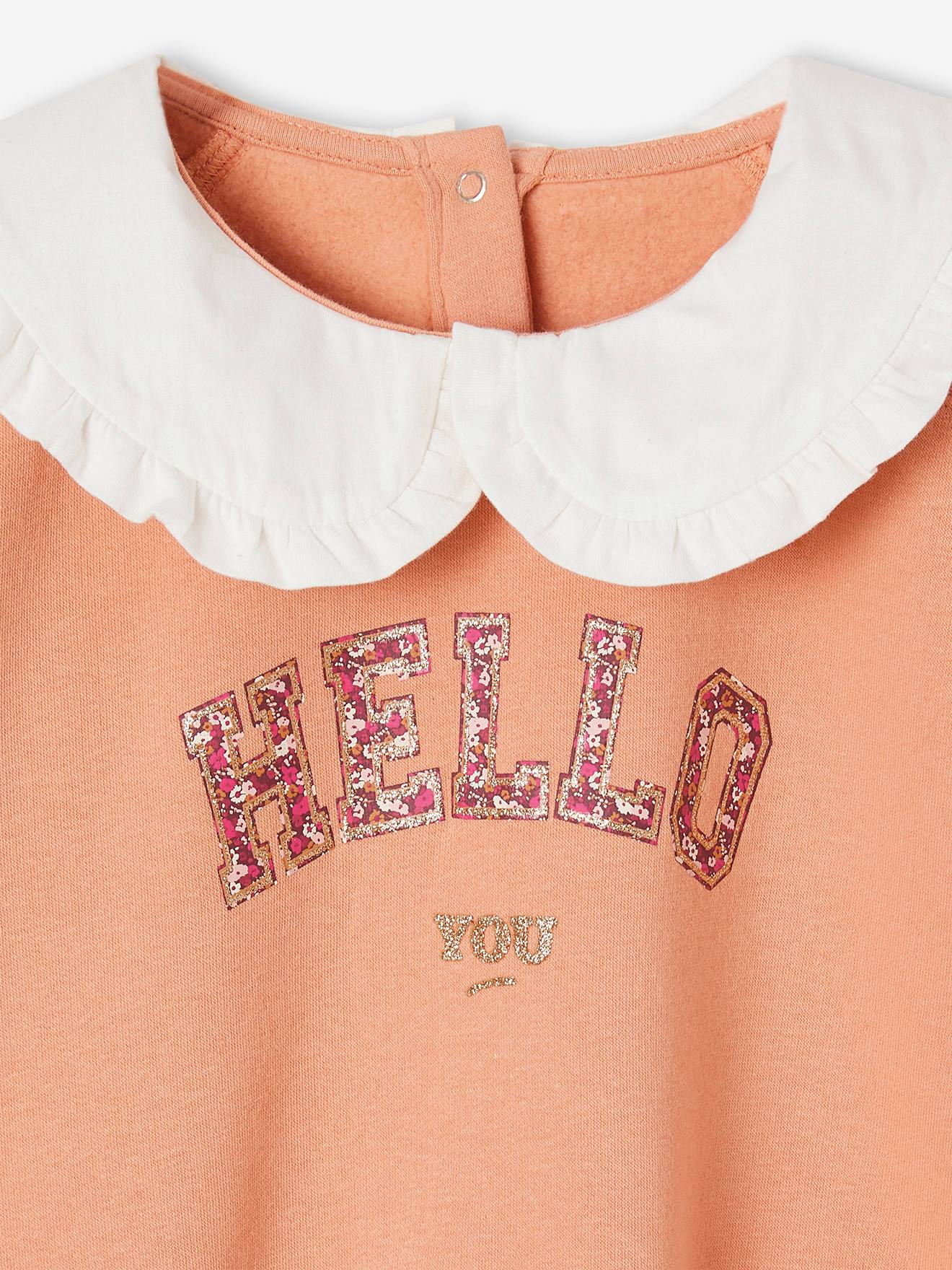 Sweat romantique col Claudine fille abricot