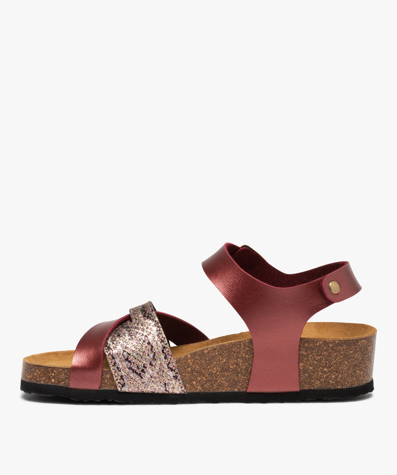 Sandales femme à semelle liège et brides brillantes rouge | GEMO