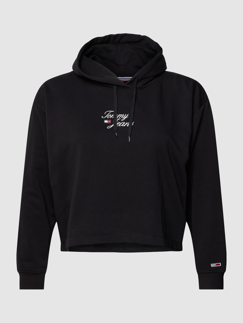 PLUS SIZE Hoodie mit Label-Stitching Modell 'ESSENTIAL' in schwarz