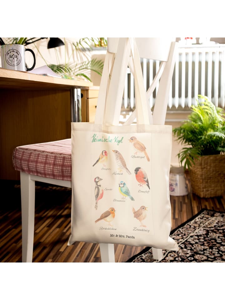Mr. & Mrs. Panda Einkaufstasche Heimische Vögel mit Spruch in Bunt günstig kaufen onesize