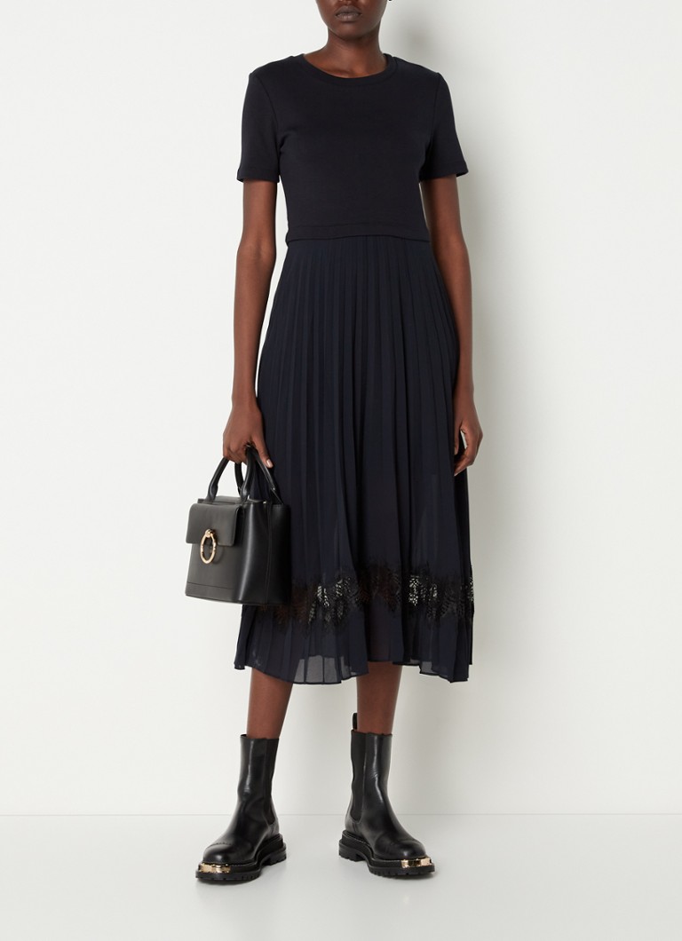 Vestido midi Teli de Claudie Pierlot con pliegues y encaje.