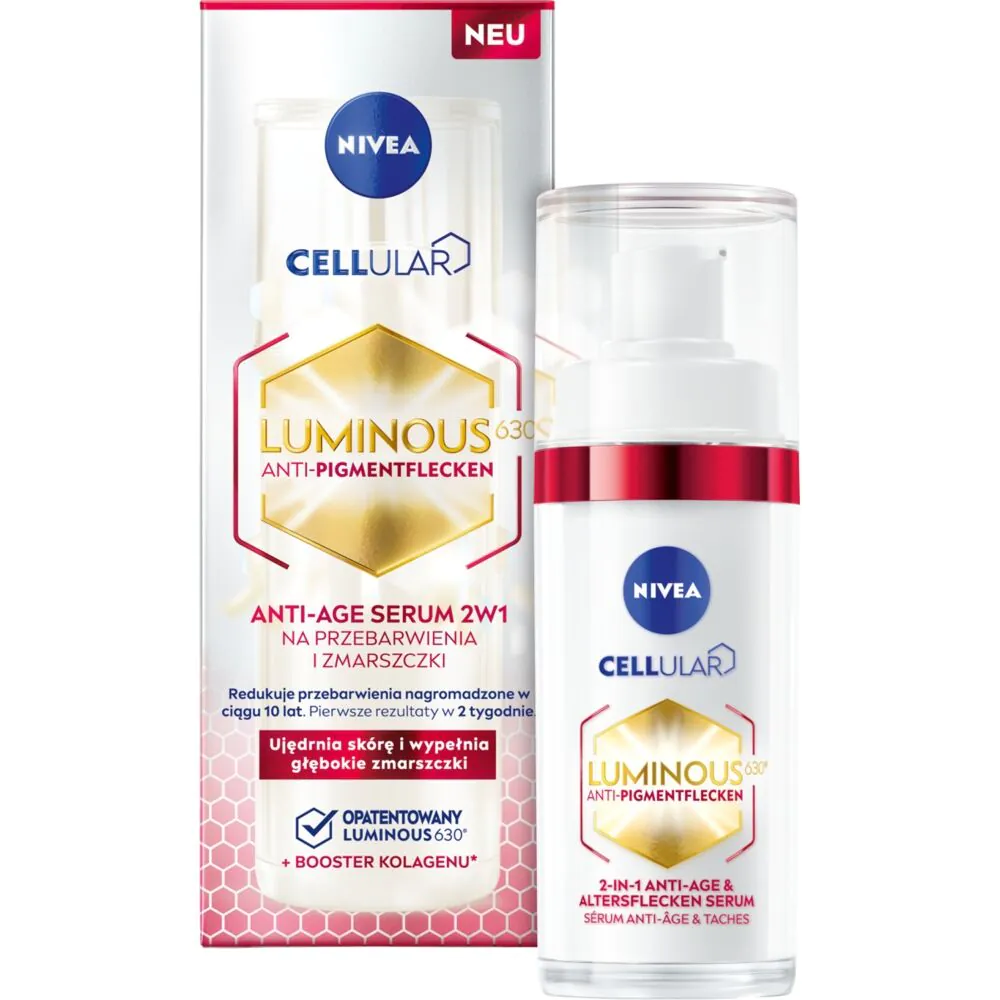 „Nivea Cellular Luminous Anti Age 2in1“ serumas nuo raukšlių ir pigmentinių dėmių.