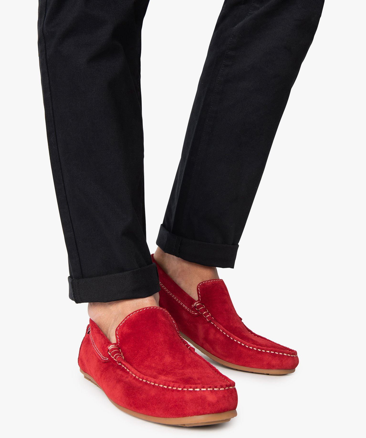 Mocassins homme unis dessus et intérieur cuir rouge | GEMO